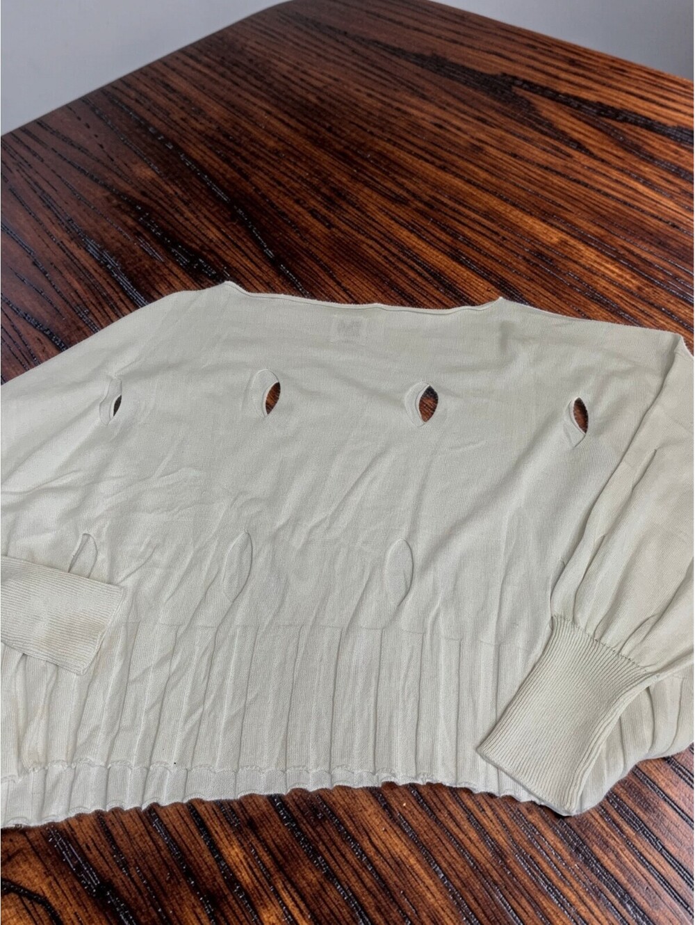 Planet by Lauren G White Cutout Oversized Knit Sweater Pima Cotton Modal